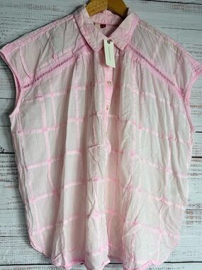 Anthropologie Pilcro Oversized Light Pink Half Button Up Blouse NWT